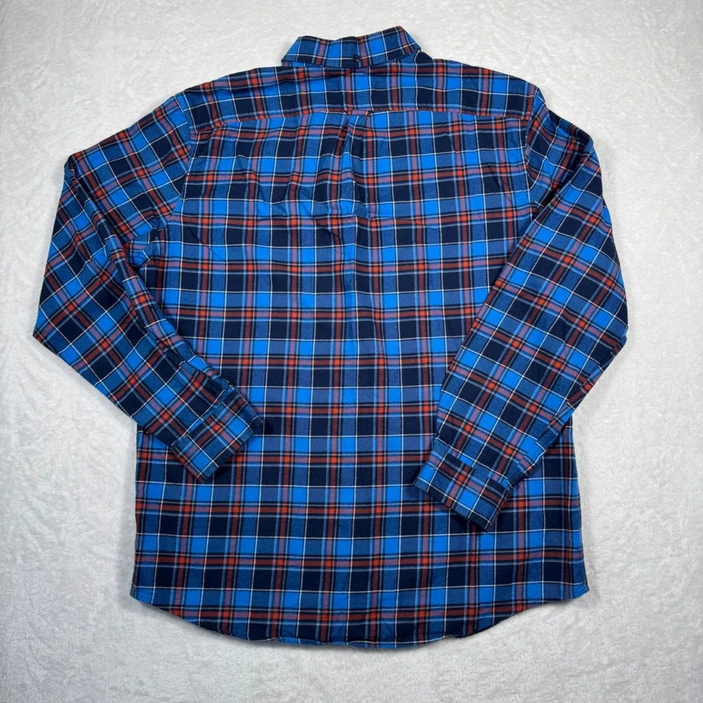 LL‎ Bean Mens Slightly Fitted Flannel Shirt Large Blue Plaid Cotton Long Sleeve